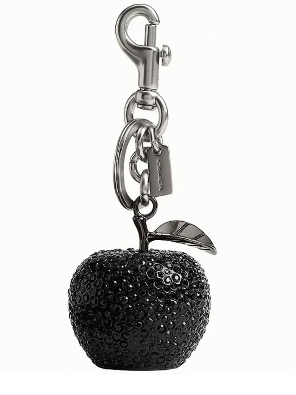 Coach NWT Black Crystal Apple Pendant Keychain/Bagcharm with silver tone accents